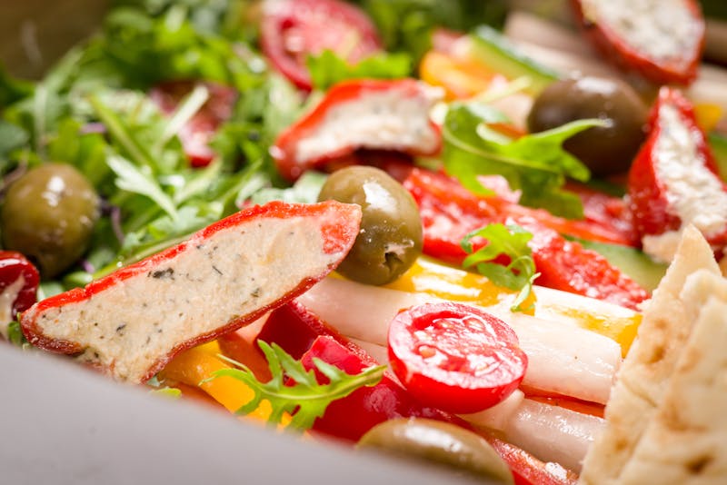 Italian chopped salad with olives and pepperoncini