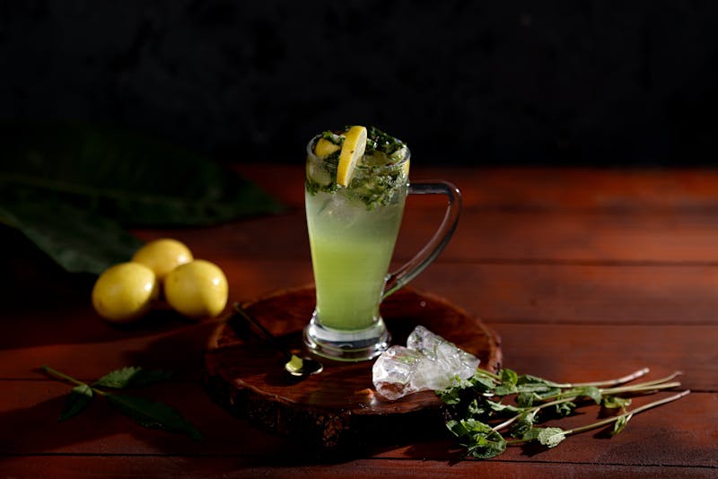 fresh squeezed lemonade with mint garnish